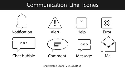 Communication Line Icons Set Chat Message Mail Notification Alert Help Error UI Symbols.