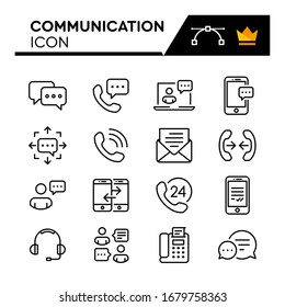 Communication Line Icons Set. Editable Stroke