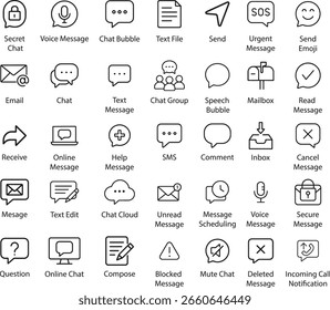 Conjunto de iconos de línea de comunicación, Ilustración vectorial.