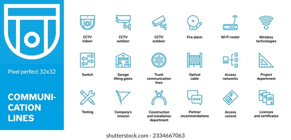 LÍNEAS DE COMUNICACIÓN. Conjunto de iconos vectoriales con una descripción de texto. 