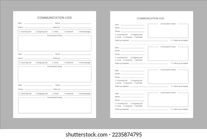 Communication log planner Vector design templates 