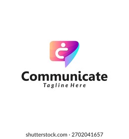 Communication logo design with message box concept with people and letter C. Messaging app vector and icon