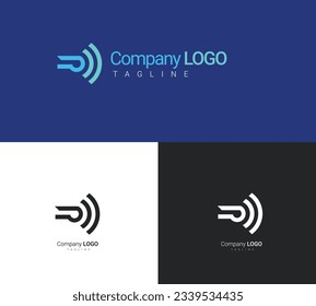 vector de diseño geométrico del logotipo de comunicación. concepto de logotipo que simboliza la comunicación digital de frecuencia. logotipo para una empresa de radiodifusión, podcast y comunicaciones.