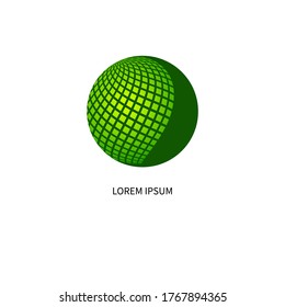 Logo de comunicación, icono de red con esfera verde, logotipo de negocios, símbolo de telecomunicaciones