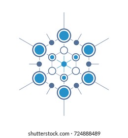 Communication logo template. Technological sign. Hexagonal element. 