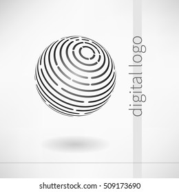 Communication logo. Vector black and white earth globe, symbol of social network, progress and high technology.