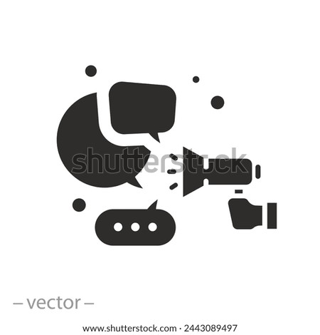 communication from loudspeaker icon, announce information, speech for public, propaganda from megaphone, flat symbol on white background - vector illustration