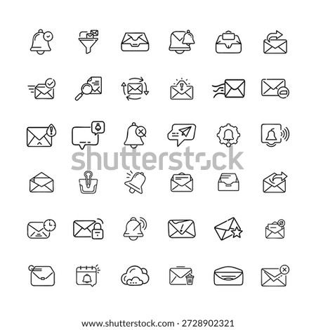Communication mail symbols envelope alert and inbox signs outline vector collection