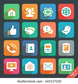 Communication and media  Flat icons for Web and Mobile App