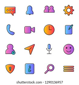 Communication and Media Icon Set for app, web. Filled Gradient Style, Vector