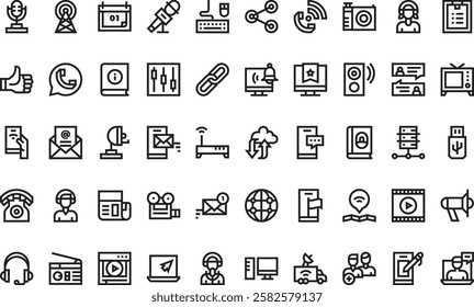 Communication and media icons High-Quality Vector Icons Collection with Editable Stroke. Ideal for Professional and Creative Projects