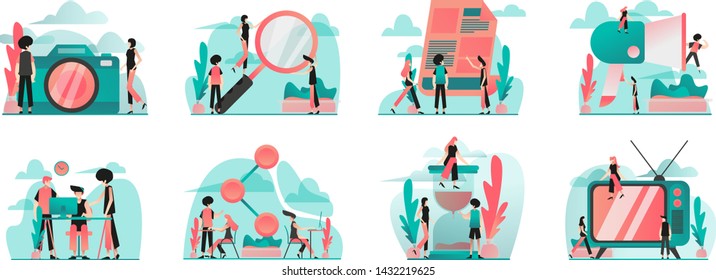 Communication and Media Illustration Set. Modern flat design concept for website and mobile.Vector illustration EPS 10