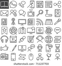 Communication & media line icons set, outline vector symbol collection, linear style pictogram pack. Signs, logo illustration. Set includes icons as news, email, antenna, headphones, journalist