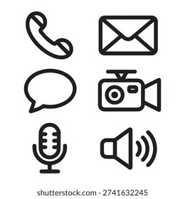 communication and media technology line icon set