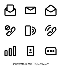 Communication message email mobile call and more basic and minimalist icons. Icons design for web.
