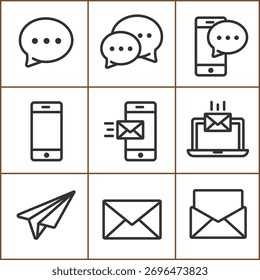 Communication and Messaging Icons for Digital Interaction and Connectivity Concepts.