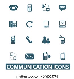communication, mobile phone icons, signs set, vector