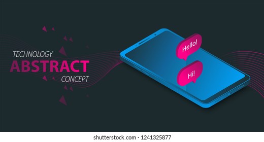 Communication modern isometric digital device mock up. Sale banner, special offer flayer, leaflet design. Vector illustration.