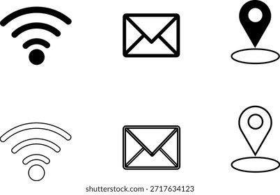 Kommunikations- und Navigationssymbole - Wi-Fi-, E-Mail- und Standortvektorsymbole