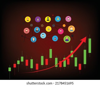 communication network, connection social, network online,  Finance graph and arrow trend in income concept 