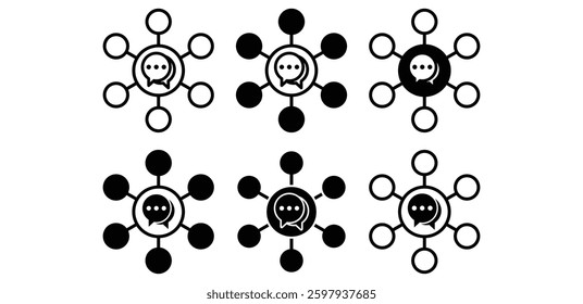Communication Network Icons Black and White Color Vector Design Illustration