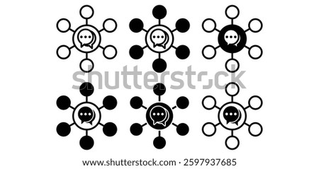 Communication Network Icons Black and White Color Vector Design Illustration