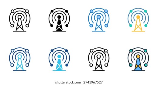 Communication Network icons set multiple style collection. Editable stroke 
