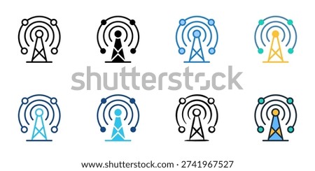 Communication Network icons set multiple style collection. Editable stroke 
