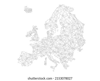 Netzwerkkarte des Europa auf Weiß. VektorLow-Poly-Bild einer globalen Karte.