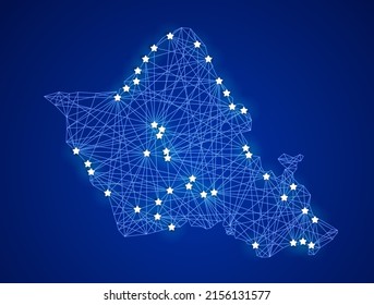 Mapa de la red de comunicación de O'ahu. Ilustración del vector abstracto.