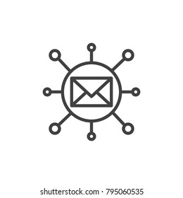 Communication network message line icon, outline vector sign, linear style pictogram isolated on white. Global mail service symbol, logo illustration. Editable stroke