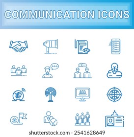 Conjunto de iconos de trabajo en equipo de red de comunicación