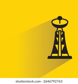 communication and network tower icon with shadow yellow background