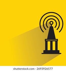 communication network tower icon with shadow on yellow background