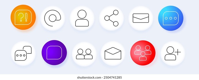 Conjunto de iconos de comunicación y redes. Mensajería, contacto, usuario, correo electrónico, grupo, red, chat, Vector, gráfico.
