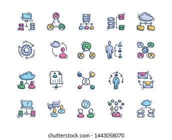 Communication, Networking and Web hosting icons. Sketch - Vector