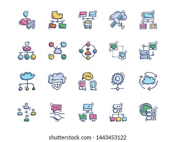 Communication, Networking and Web hosting icons. Sketch - Vector
