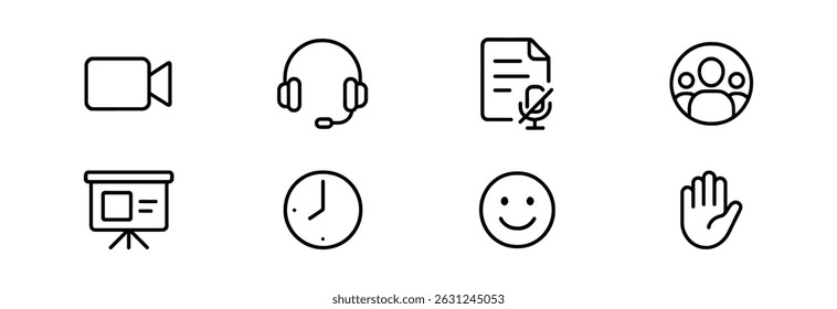 Communication and office outline icon set - linear, business, productivity symbols