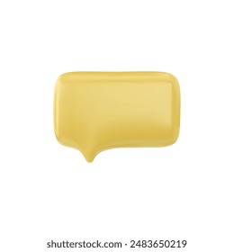 Communication on social networks. Vector 3D illustration with yellow rectangular speech bubble. Blank dialog box for online chat on isolated background.