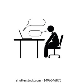 communication online icon, a person conducts a dialogue using the Internet, sticks figure pictogram people