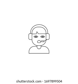 Communication operator guy with headphone and microphone sign.