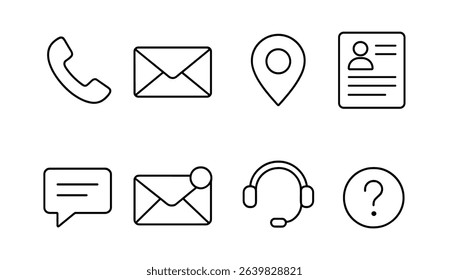 Communication outline icon set. messaging, contact, mail icons in outline style