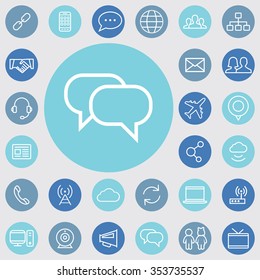 communication outline, thin, flat, digital icon set for web and mobile