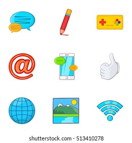 Communication over internet icons set. Cartoon illustration of 9 communication over internet vector icons for web