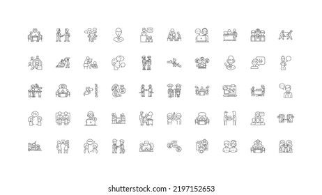 Communication people concept illustration, linear icons, line signs set, vector collection