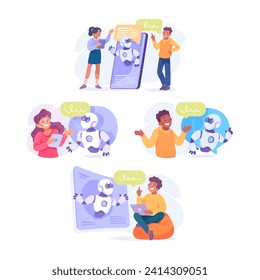 La comunicación con la gente interactúa con el conjunto de vectores de bots de charla