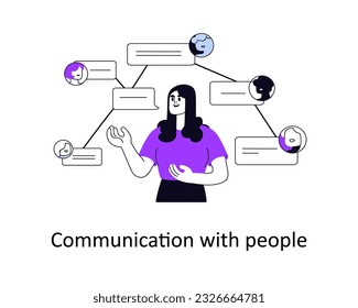 Communication with people, networking, conversation concept. Person making connections, social contacts, speaking, communicating, negotiating. Flat vector illustration isolated on white background