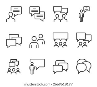 Kommunikation Menschen Sprache Blase einzelne Linie Umriss Symbol Satz flachen Stil einfache Design-Konzept. Vektorgrafik-Cartoon