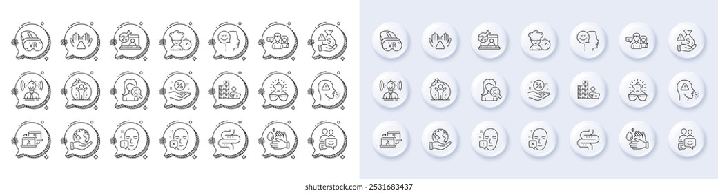 Communication, People talking and Collagen skin line icons. White pin 3d buttons, chat bubbles icons. Pack of Good mood, Best glasses, Wash hands icon. Vector