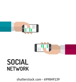 Communication of people through social network concept in flat style vector isolated on white background